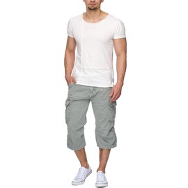 Indicode Men's Nicolas Check 3/4 Cargo Shorts Checked with 6 Pockets Including Belt made of 100 % Cotton for Summer (70-175bs Nicolas Check) - Lt grey Plain, size: m