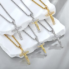 Wisbal Men's Crucifixion Necklace Jesus Cross Chain Brass Gold Plated Christian Women for Pendant