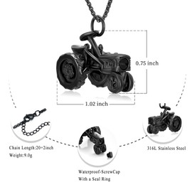 Oinsi Men Keepsake Jewelry Stainless Steel Farm Tractor Cremation Necklace For Ashes For Dad Memorial Urn Necklace Pendant, 316L, Crystal