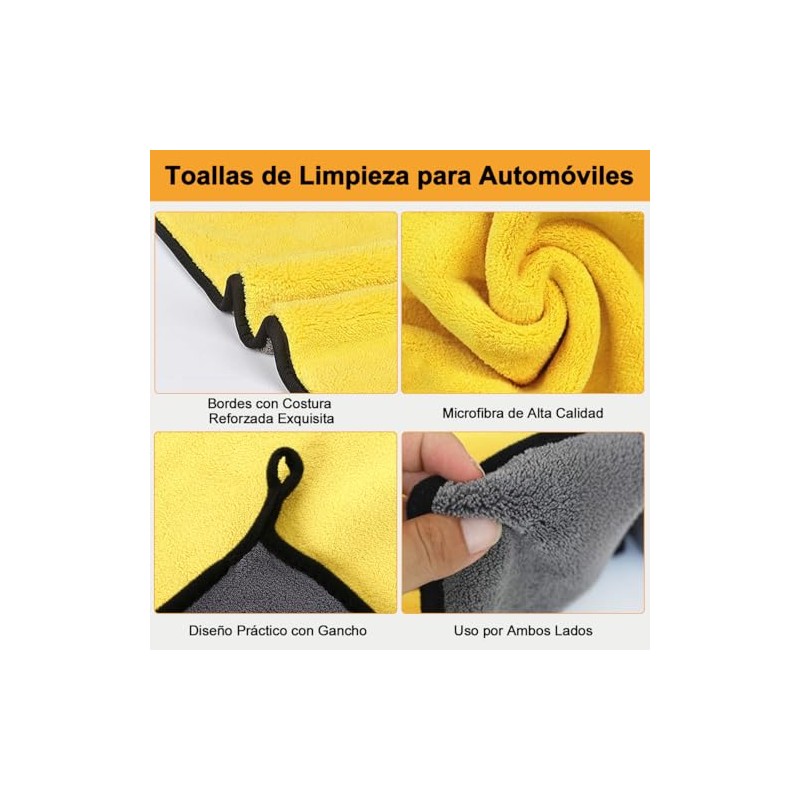 5Pzs Toallas Microfibra Limpieza de Auto 30x40cm, Suave Absorbente, Paño