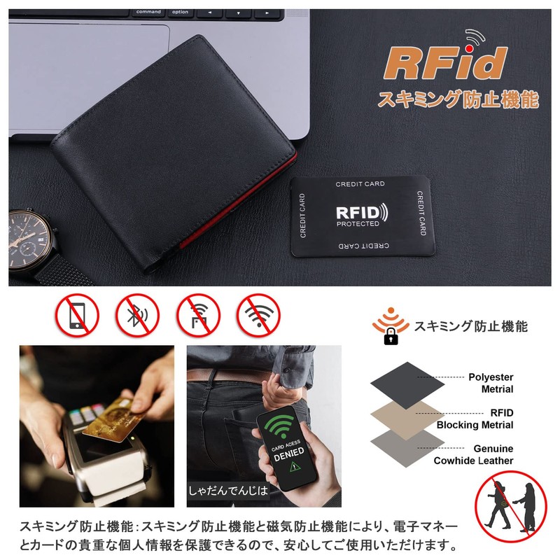 GSG 22098/24015 Men's Bi-fold Wallet, Genuine Leather, Box-Shaped Coin Purse,