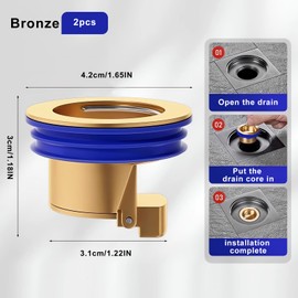 QruiLanTu 2 Pieces Shower Floor Drain Backflow Preventer Magnetic Levitation One Way Drain Valve Floor Drain Insert Drain Plug Brass Fast Drainage Shower，Suitable for Caliber 1.25"-1.65"(Brass)