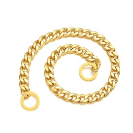Aiyidi Strong Gold Chain Dog Collar 11/13/15MM Wide Stainless Steel 18K Gold NK Chain Cuban Link Collar Chew Proof Walking Training Collar 12inch-26inch for Small Medium Large Dogs (11mm, 18inch)
