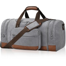 Litvyak Duffle Bag for Travel, Large 60L Canvas Travel Duffel Bags Overnight Weekend Gym Carry On Luggage Bag for Men & Women(Grey)