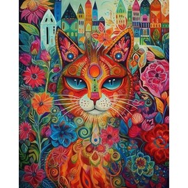 Yezavesu Cat Paint by Numbers Kit for Adults Beginner, Abstract Cat Adult Paint by Number Kits on Canvas Without Frame, DIY Acrylic Colorful Paint by Numbers for Home Wall Decor Gift 16x 20 Inch