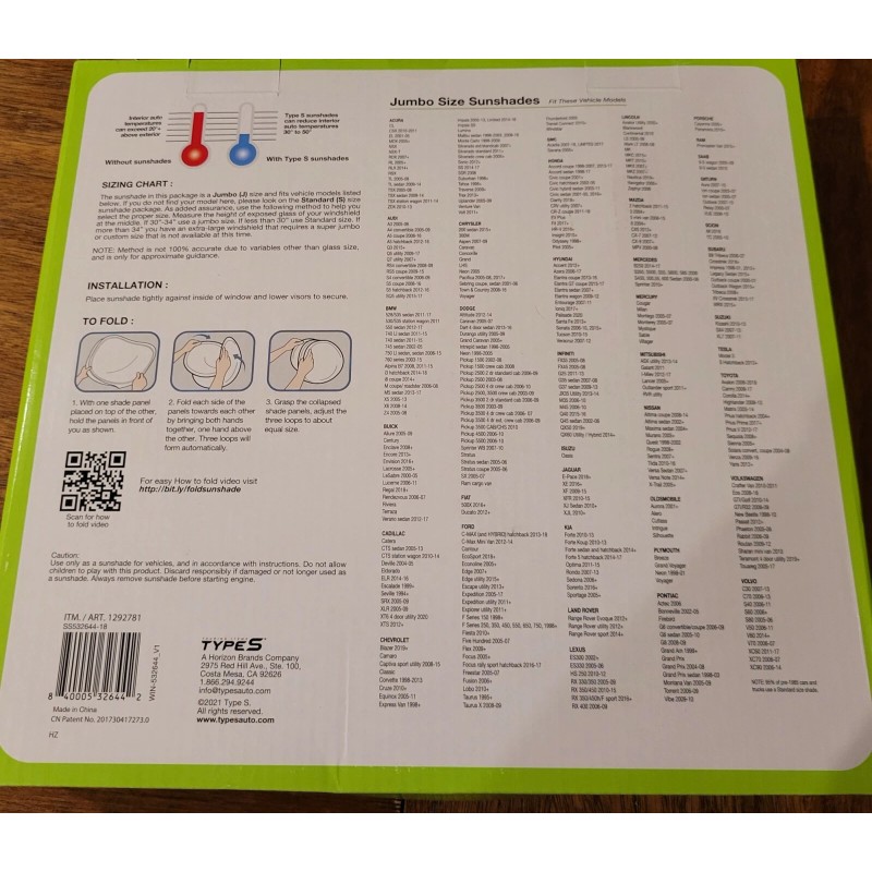 Solar Shade 3 Piece Set Jumbo Size includes 2 Side