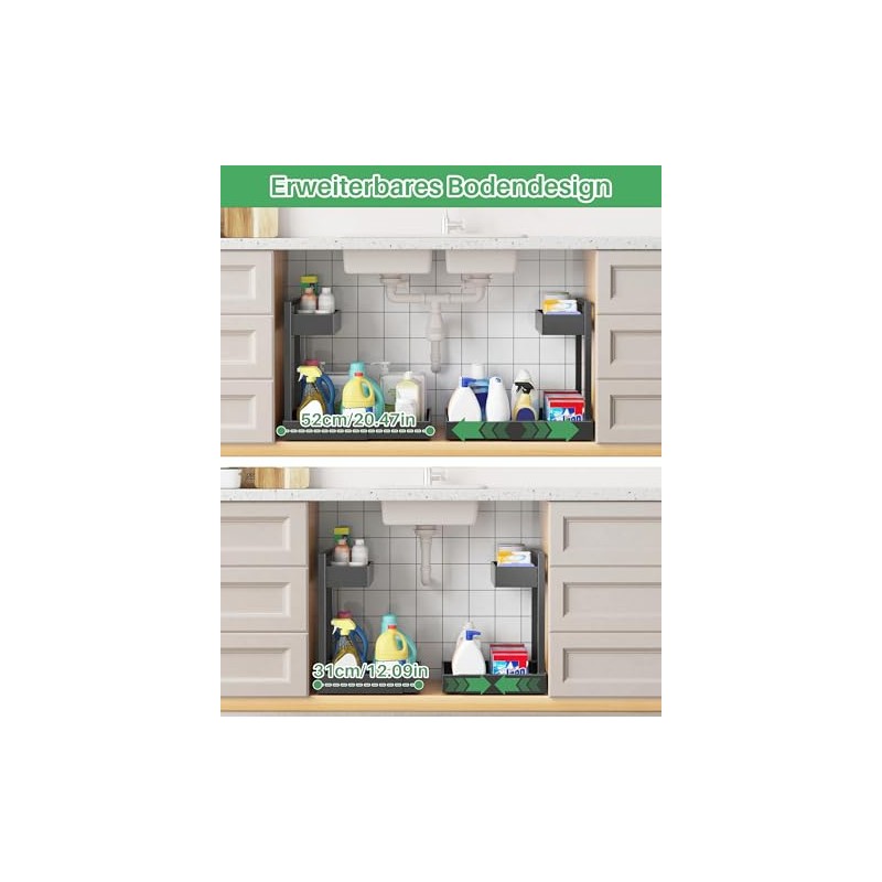 UMDONX Sink Kitchen Organiser 2-Tier Under Sink Shelf | Pull-out