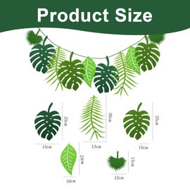 EYVRPAU Pack of 2 Tropical Palm Leaves Bunting Reusable Felt Leaf Banner Garland for Birthday Party Hawaiian Party Jungle Theme Party (Green)