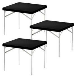 Fixwal 34in Square Tablecloths, 3 Pack Black Card Table Covers Square Stretch Spandex Fitted Tablecloth 34" x 34" for Outdoor Party, Dining Kitchen, Buffet