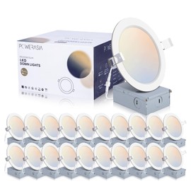 POWERASIA 20 Pack 6 Inch LED Recessed Lighting with Junction Box, 5CCT 2700K/3000K/4000K/5000K/6000K Selectable, 15W 1200lm Ultra-Thin Recessed Downlight-ETL and Energy Star Certified