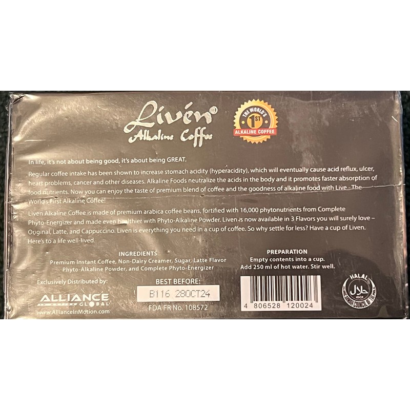 Liven Alkaline Coffee (LATTEE FLAVOR 20 SACHETS)