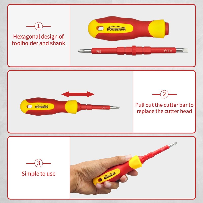 Insulated Screwdriver, HOUSERAN 26 Pcs Screwdriver Set, Magnetic Tip Electrician