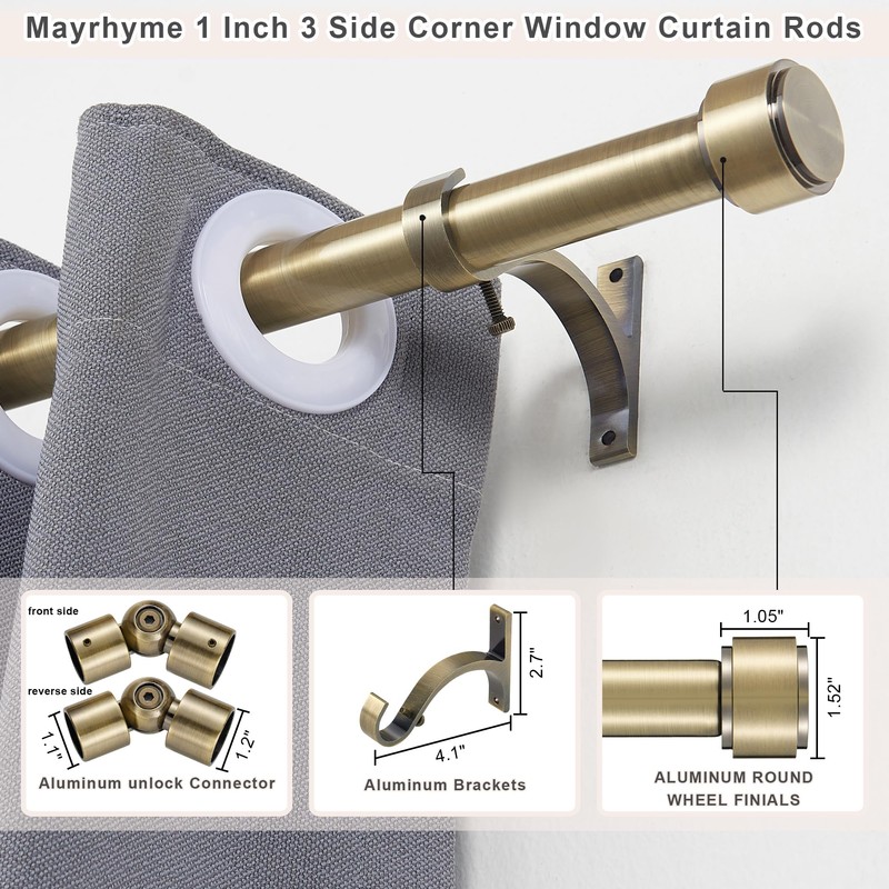 Mayrhyme Antique Bronze Bay Window Curtain Rods with Aluminum End