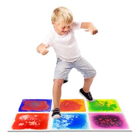 Liquid Sensory Tiles Floor Pads - 6PCS Square Sensory Floor Mats for Kids with Autism