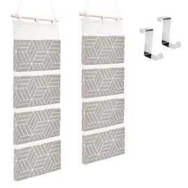 Jeesblsy Hängeorganizer Tür Wand Hängender Utensilientasche Hängende Aufbewahrungstasche Organizer für Eingang Garderobe Badezimmer Kinderzimmer mit 4 Große Fächer Tasche, 2 Stück (Grau)