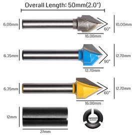 Genmitsu 1/4'' V Grooving Router Bit Set, 60 Degree & 90 Degree CNC Router Bits, 3D V Shape Milling Wood Cutter CNC Engraving Router Bit, VG03A