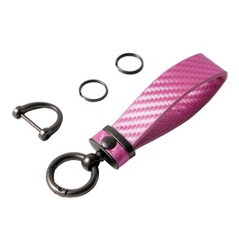 DEKEWEI Carbon Fiber Car Keychain Microfiber Leather Key Chain,Universal Car Key Holder for Men and Women,Car Key Fob with Anti-Lost D-Ring (Rose Pink)