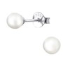 White Round Glass Stud Earrings - 925 Sterling Silver -