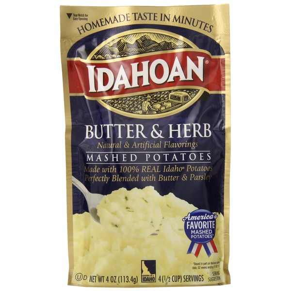 Idahoan Mashed Potatoes, Butter and Herb, 4 Ounce (Pack of 12)