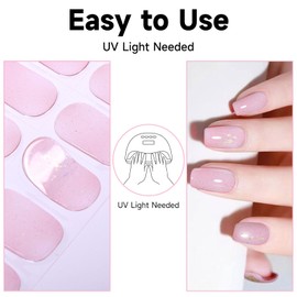 Semi Cured Gel Nail Strips, 28 pcs Gel Nail Strips, Nail Gel Stickers Work with Any UV Lights, Long-Lasting Nail Wraps, Stick on Nails for women Easy to Apply & Remove