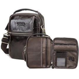 Contacts Full Grain Leather Small Messenger Bag for Men Travel Mini Crossbody Bag Mens Purse Satchel Bag Side Bag with Travel Document Compartment