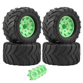 KEEDA Pack of 4 2.8 Inch Tyres and Plastic Wheels Rims for 1/10 RC Monster Truck Off-Road Cars Parts (Green)