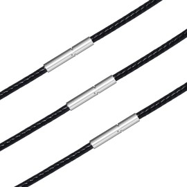 VLLHORN Leather Cord Necklace 3pcs 1/2/3mm Black Brown Red Braided Wax Rope Chain for Men Women with Stainless Steel Clasp 16 18 20 22 24 26 28 inches