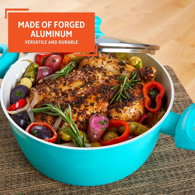 IMUSA USA Teal 3Qt Forged Dutch Oven with Glass Lid,