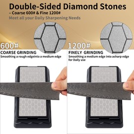 CWOVRS Pietra per affilare coltelli diamantati a doppia faccia, Piastra per affilare diamantata con base antiscivolo per forbici Coltelli Utensili da cucina per esterni Grossa 600# / Extra fine 1200#