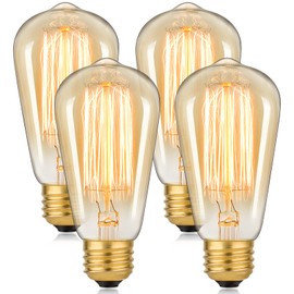 60 Watt Incandescent Edison Light Bulbs, Vintage Dimmable E26 Bulbs, ST58 2200K Warm White Antique 260LM E26 Medium Screw Base Amber Filament Bulbs for Home, Bedroom, Office, Decorative Lamp(4-Pack)