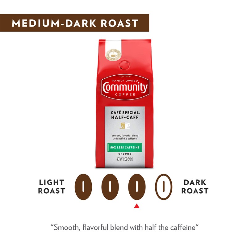 Community Coffee Cafe Special Half-Caff 32 Ounces, Medium Dark Roast