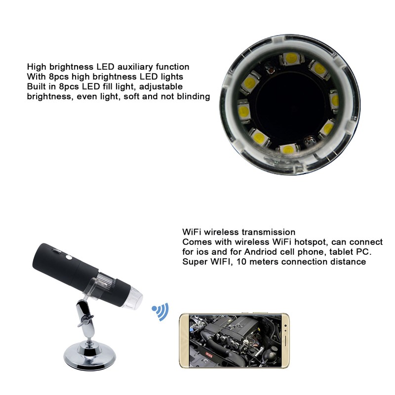Wireless Digital Microscope 50 to 1000X 2MP HD WiFi Portable