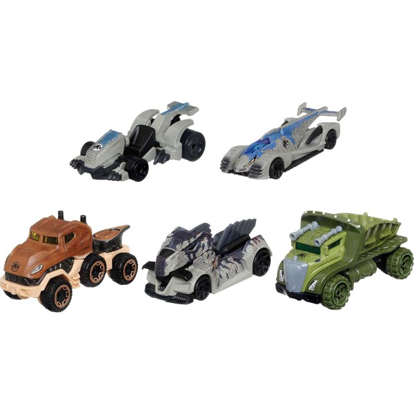 Jurassic World Toys Dominion Toy Character Cars 5-Pack in 1:64 Scale: Beta, Giganotosaurus, T-Rex, Triceratops & Velociraptor