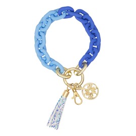 Lilly Pulitzer Chain Link Keychain Bracelet, Blue Keychain Wristlet with Tassel, Cute Key Ring Bracelet for Women, Soleil It On Me