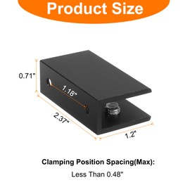 HARFINGTON 4pcs Glass Shelf Bracket Space Aluminum Adjustable Wall Mount Glass Clamp Holder Shelf Clip Support Hardware Replacement Parts for Less Than 0.48" Glass and Wood Shelves, Black