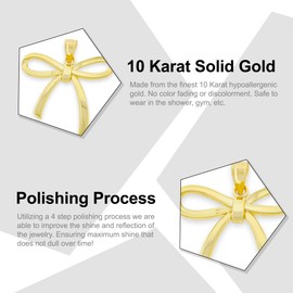 Gold Ribbon Bow Charm - 10 Karat Solid Gold - Ribbon Pendant For Necklace - Yellow Gold and Rose Gold (Small, Yellow Gold)
