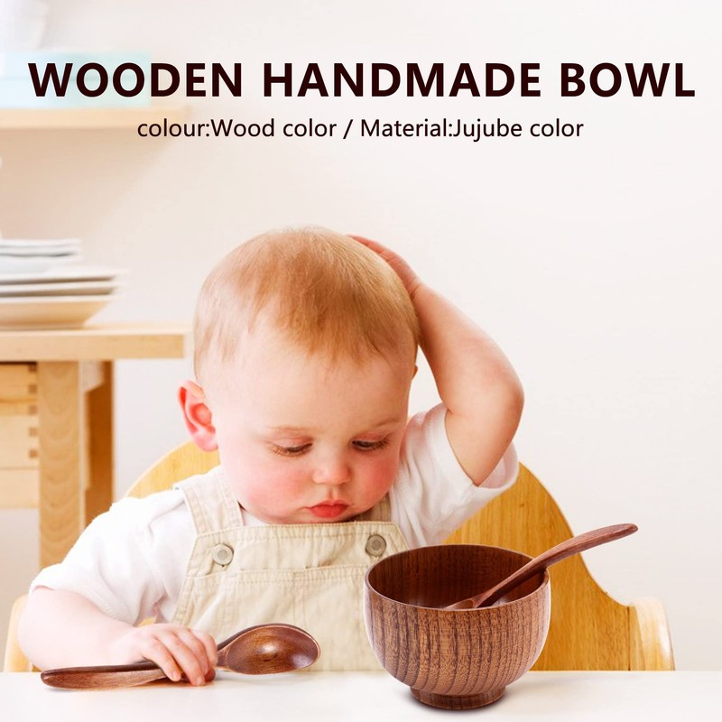 Ocnvlia 4 Pieces Wooden Handmade Bowl and Spoon for for