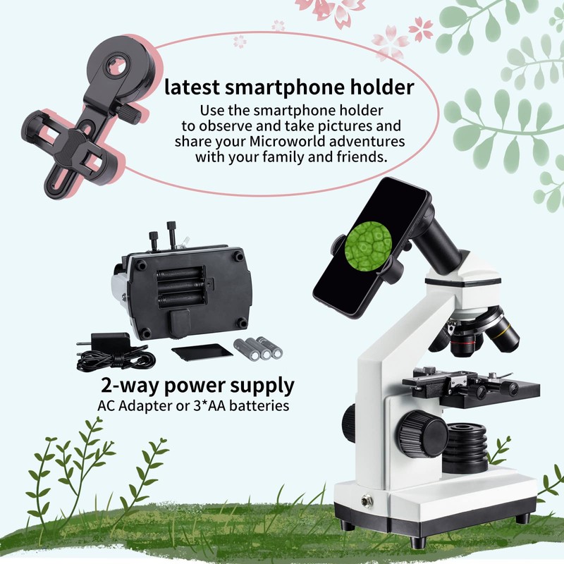 MAXLAPTER Microscope Kit for Kids 8-12 with Prepared Slides, 100-1000X