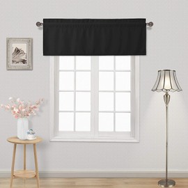 DWCN Black Blackout Valance Curtain for Kitchen Small Window - Rod Pocket Room Darkening Thermal Insulated Short Curtain Window Treatment for Cafe Bathroom Basement, 52 X 18 Inch,1 Panel