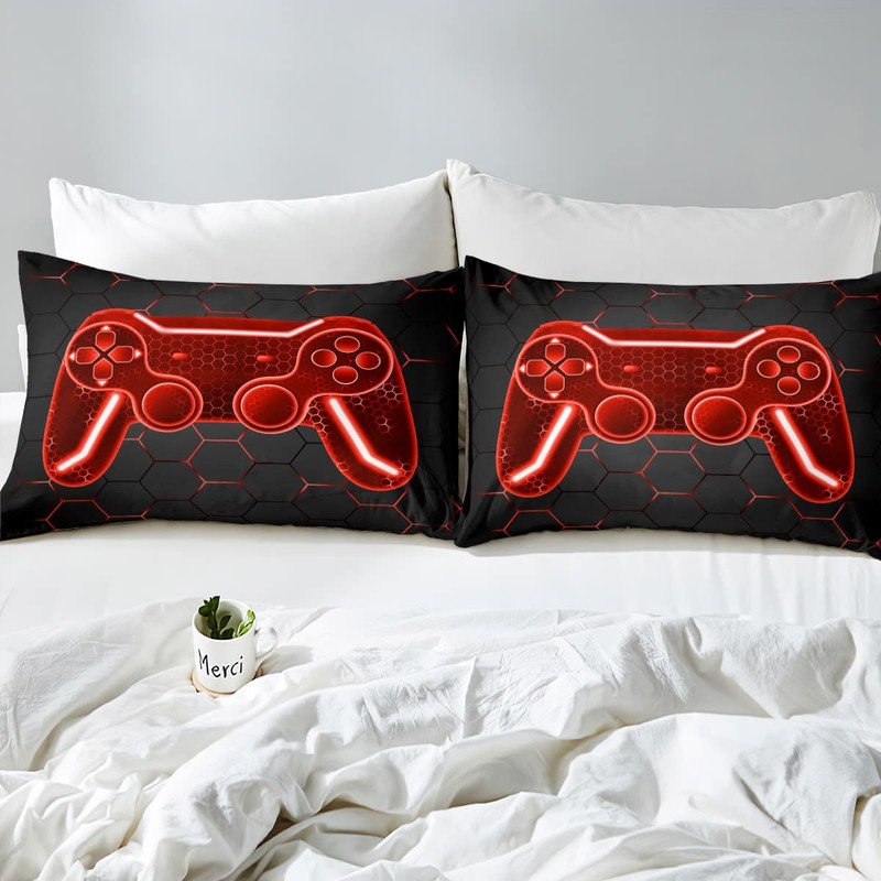 Loussiesd Cool Bedding for Teenager Double Bedding Gamer Red Black