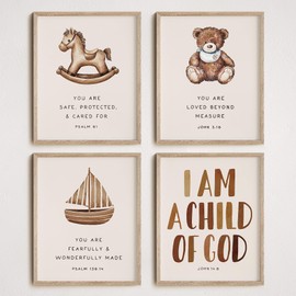 seersillus 4Pcs Kids Bible Verses Wall Art, Inspirational Christian Gifts, Scripture Decor for Nursery Bedroom- Unframed 8×10inches