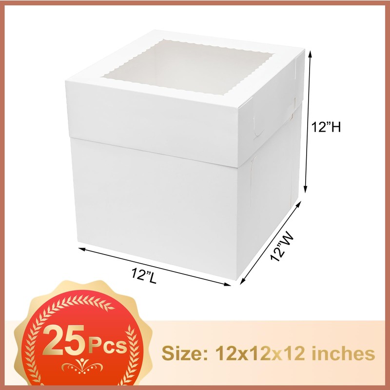 Mefleet 25pcs Tall Cake Boxes 12x12x12 Bakery Boxes for Tier