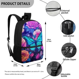 Upetstory Butterfly Backpack for Girls Boys Kids 6-8 8-10 12-14 Kids School Bag Set with Lunchbox Pencil Case Elementary School Kindergarten Middle School Bookbag 6 in 1 Set Travel Hiking Cycling