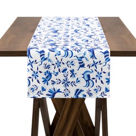 BILLU Camino de Mesa para Comedor, Tela Premium Repelente a Líquidos, Protección al Reverso y Estampado Brillante, Medida 45cm x 260cm (Mexicano Azul)