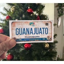Set Guanajuato Mexico Aluminum Novelty Vanity Plate Placa Sign 6" x 12" with Sticker Decal 2" x 4" - Souvenir, Decorative, Tourist Gift