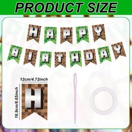 2pcs Pixel Happy Birthday Banners, Pre-Assembled Video Game Banners Creative Pixel Themed Party Supplies for Home Wall Door Window Decorations