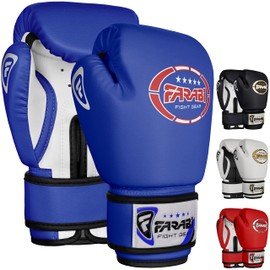 Farabi Sports Kids Boxing Gloves 6, 8-oz Junior Muay Thai Gloves Youth Kickboxing Sparring Punching Bag Training Gloves (Blue/White, 4-oz)