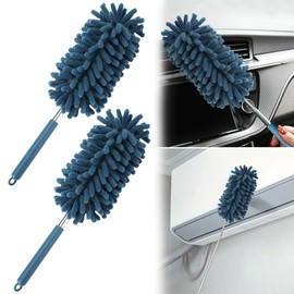 2Pcs Car Interior Duster with Extension Pole Soft Dash Vent Dusting Detailing Wash Brushes with Long Handle Duster Cleaner Tool New Car Must Haves for Cleaning Supplies (Blue)