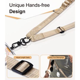 TiMOVO Clip and Go Phone Strap with Leather Wallet, Phone Lanyard Crossbody with Detachable Zippered Pouch Adjustable Strap for Phones, Khaki