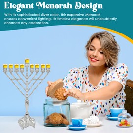 Majestic Giftware Silver-Plated Chanukah Oil Menorah (MN-HA220) | Fits Standard Chanukah Oil Cups and Large Candles | Durable & Long-Lasting Quality | Hanukkah Menorah - 18” High